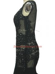 Black Mermaid Scoop Sleeveless Tulle Brush Train Side Zipper Beading and Lace and Appliques Evening Dress