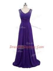 V-neck Sleeveless Side Zipper Homecoming Dress Purple Chiffon