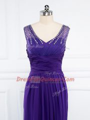 V-neck Sleeveless Side Zipper Homecoming Dress Purple Chiffon
