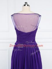 V-neck Sleeveless Side Zipper Homecoming Dress Purple Chiffon