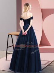Customized Floor Length A-line Sleeveless Navy Blue Prom Party Dress Lace Up