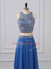 Hot Selling Blue Sleeveless Beading and Sequins Floor Length Homecoming Dress