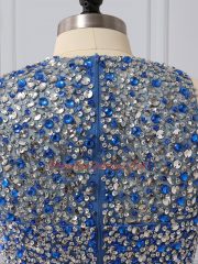 Hot Selling Blue Sleeveless Beading and Sequins Floor Length Homecoming Dress