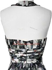 Designer Multi-color Printed Zipper Halter Top Sleeveless Floor Length Dress for Prom Ruching