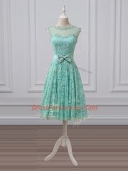 Fashionable Knee Length Empire Sleeveless Apple Green Dama Dress for Quinceanera Lace Up