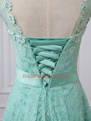 Fashionable Knee Length Empire Sleeveless Apple Green Dama Dress for Quinceanera Lace Up