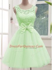 Fashion Yellow Green Lace Up Scoop Lace and Bowknot Damas Dress Tulle Sleeveless