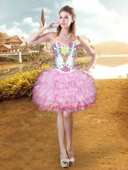 Rose Pink Sweetheart Lace Up Embroidery and Ruffled Layers Vestidos de Quinceanera Sleeveless