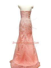 Pretty Tulle Sweetheart Sleeveless Sweep Train Zipper Beading in Peach
