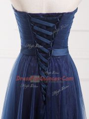 Exquisite Navy Blue Sweetheart Lace Up Belt Quinceanera Dama Dress Sleeveless