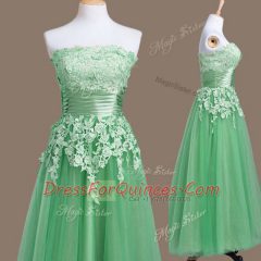 Green Sleeveless Appliques Tea Length Dama Dress for Quinceanera