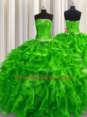 Fashion Beading and Ruffles Sweet 16 Quinceanera Dress Green Lace Up Sleeveless Floor Length