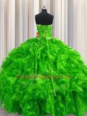 Fashion Beading and Ruffles Sweet 16 Quinceanera Dress Green Lace Up Sleeveless Floor Length
