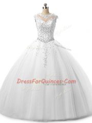 Simple Sleeveless Lace Up Floor Length Beading and Lace Sweet 16 Dress