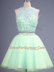 Simple Apple Green Quinceanera Court of Honor Dress Prom and Party and Wedding Party with Beading Scoop Sleeveless Lace Up