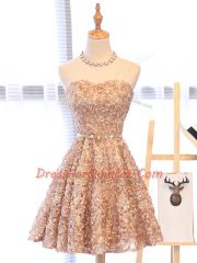 Great Mini Length Champagne Homecoming Dress Sweetheart Sleeveless Lace Up
