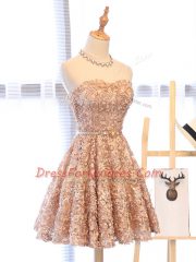 Great Mini Length Champagne Homecoming Dress Sweetheart Sleeveless Lace Up