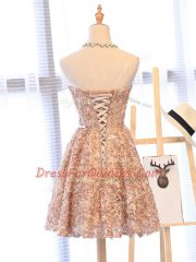 Great Mini Length Champagne Homecoming Dress Sweetheart Sleeveless Lace Up