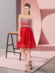 Sumptuous Sleeveless Knee Length Beading Lace Up Evening Dress with Red