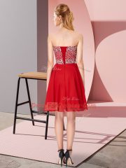 Sumptuous Sleeveless Knee Length Beading Lace Up Evening Dress with Red