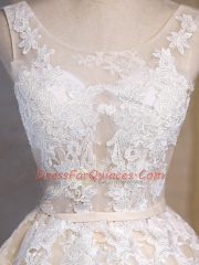 Mini Length White Prom Dress Scoop Sleeveless Lace Up