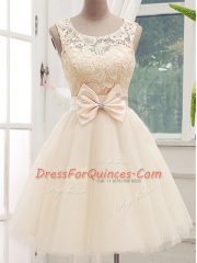 Trendy Scoop Sleeveless Tulle Vestidos de Damas Lace and Bowknot Lace Up