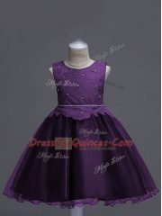 Scoop Sleeveless Zipper Little Girls Pageant Dress Dark Purple Organza