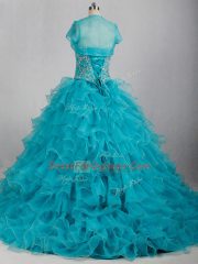 Shining Aqua Blue Sweetheart Neckline Beading and Ruffles Sweet 16 Dresses Sleeveless Lace Up