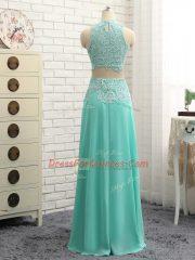 Apple Green Side Zipper High-neck Lace and Appliques Chiffon Sleeveless