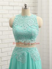 Apple Green Side Zipper High-neck Lace and Appliques Chiffon Sleeveless