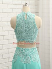 Apple Green Side Zipper High-neck Lace and Appliques Chiffon Sleeveless