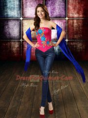 Custom Designed Hot Pink Lace Up Quinceanera Dresses Embroidery Sleeveless Floor Length