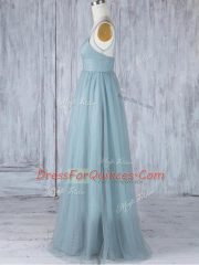 Best Floor Length Grey Dama Dress V-neck Sleeveless Zipper