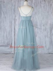 Best Floor Length Grey Dama Dress V-neck Sleeveless Zipper