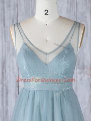 Best Floor Length Grey Dama Dress V-neck Sleeveless Zipper