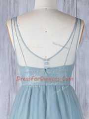 Best Floor Length Grey Dama Dress V-neck Sleeveless Zipper