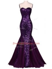 Traditional Mermaid Evening Dress Purple Sweetheart Chiffon and Tulle Sleeveless Floor Length Lace Up