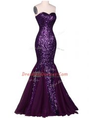 Traditional Mermaid Evening Dress Purple Sweetheart Chiffon and Tulle Sleeveless Floor Length Lace Up