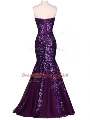 Traditional Mermaid Evening Dress Purple Sweetheart Chiffon and Tulle Sleeveless Floor Length Lace Up