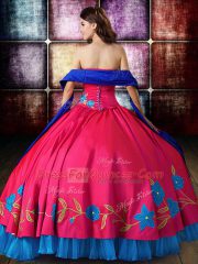 Glittering Sleeveless Lace Up Floor Length Embroidery Sweet 16 Quinceanera Dress