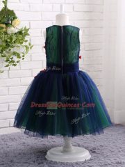 Sleeveless Zipper Knee Length Lace and Appliques Little Girls Pageant Dress