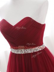 Free and Easy Wine Red A-line Beading Evening Dress Lace Up Tulle Sleeveless