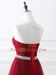 Free and Easy Wine Red A-line Beading Evening Dress Lace Up Tulle Sleeveless