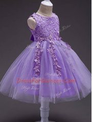 High End Sleeveless Zipper Knee Length Lace and Belt Kids Formal Wear