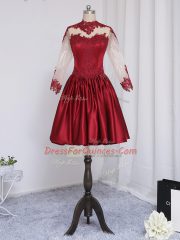 Fantastic Wine Red High-neck Neckline Beading and Appliques Homecoming Dress Long Sleeves Zipper