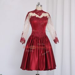 Fantastic Wine Red High-neck Neckline Beading and Appliques Homecoming Dress Long Sleeves Zipper