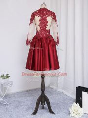 Fantastic Wine Red High-neck Neckline Beading and Appliques Homecoming Dress Long Sleeves Zipper
