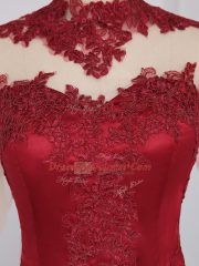 Fantastic Wine Red High-neck Neckline Beading and Appliques Homecoming Dress Long Sleeves Zipper