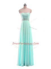 Cheap Floor Length Empire Sleeveless Aqua Blue Prom Party Dress Zipper