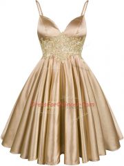 Elegant Knee Length Champagne Vestidos de Damas Spaghetti Straps Sleeveless Lace Up